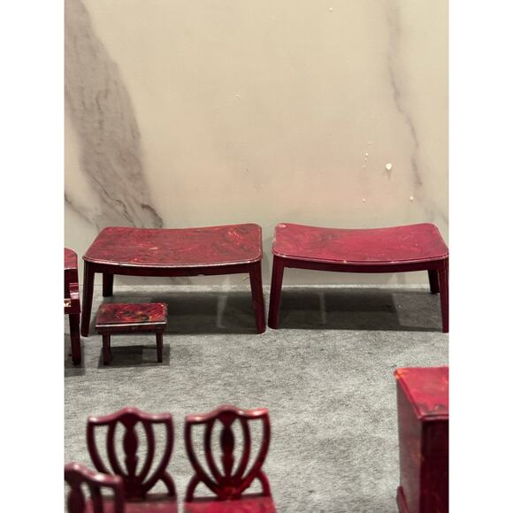 Renwal Grand Piano Chair Lot Vintage Tin Dollhouse Furniture Miniature Plastic - Picture 6 of 8